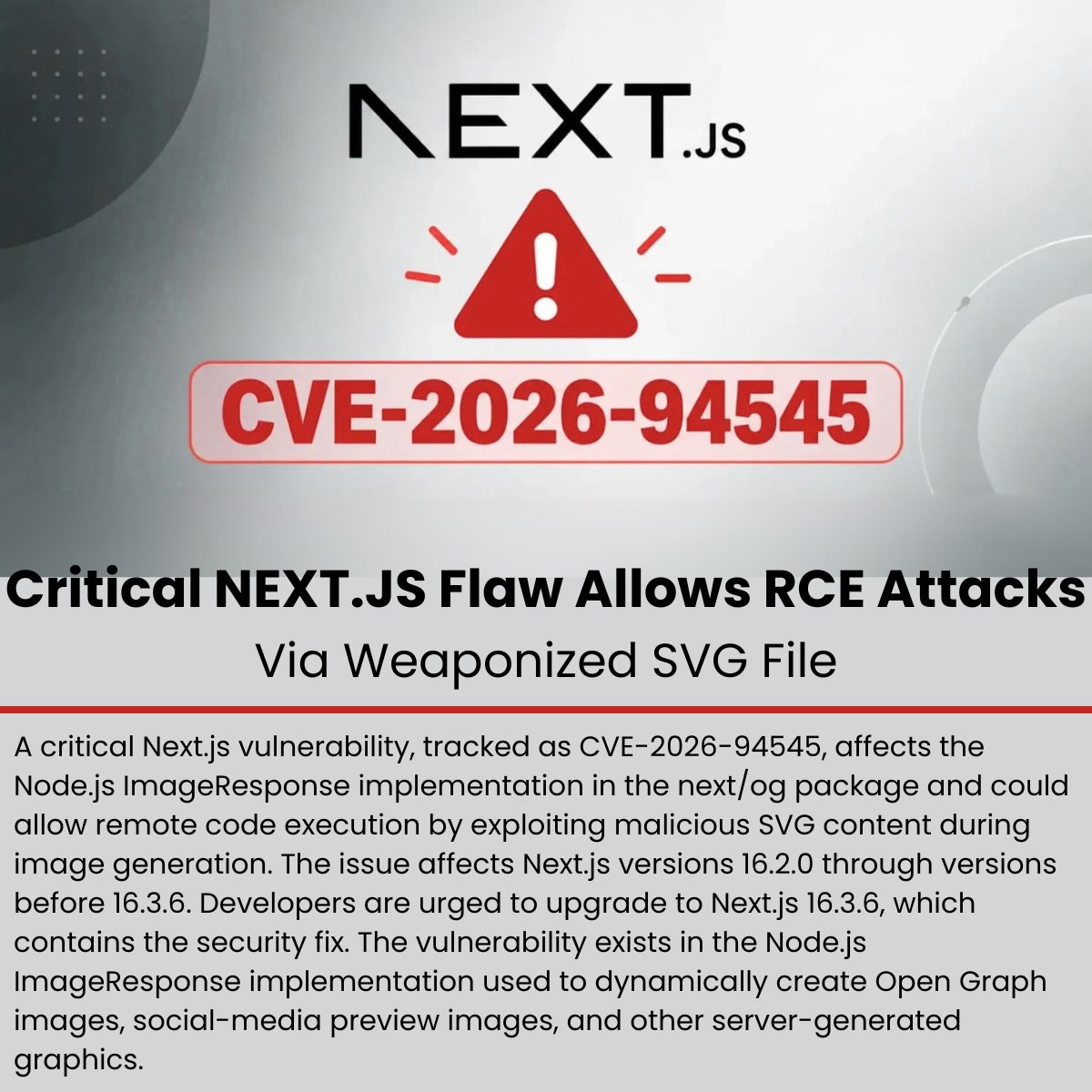 Critical Next.js RCE Flaw CVE 2026 94545: Update to 16.3.6 Now