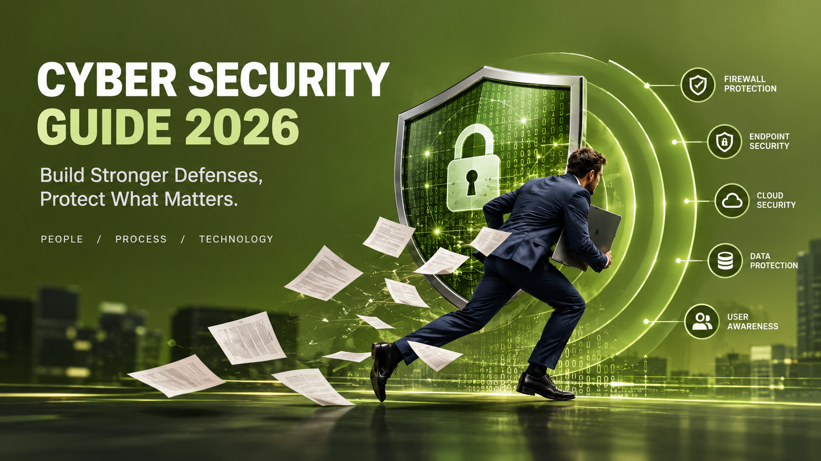 cyber security guide 2026 showing layers of protection around business data